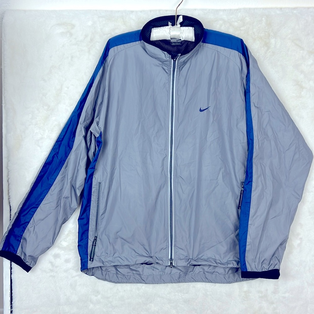 Nike Windbreaker Light Jacket Mens Size L Blue Grey Full Zip Gray Tag Vintage